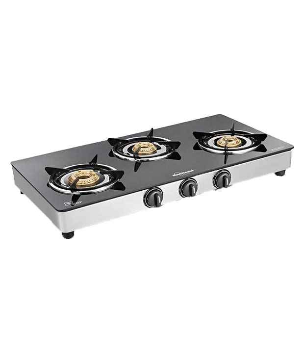 sunflame gas stove 3 burner glass top automatic