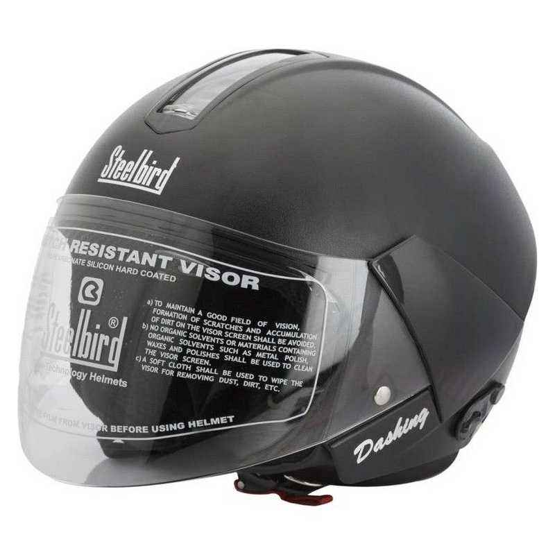 Steelbird SB35 Dashing Black Open Face Motorbike Helmet, Size: L