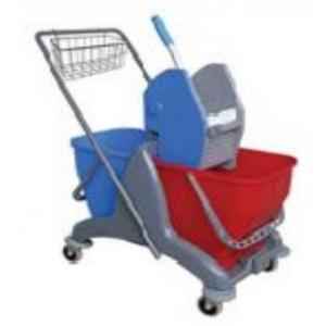 Amsse DB1008 Double Bucket With Caddy Basket Wringer Trolley with Strong Plastic Chassis 25 + 25 Ltr Mop Wringer Bucket