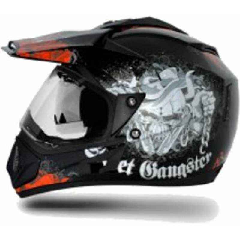 Vega Off Road Gangster Motocross Black Orange Helmet, Size (Large, 600 mm)
