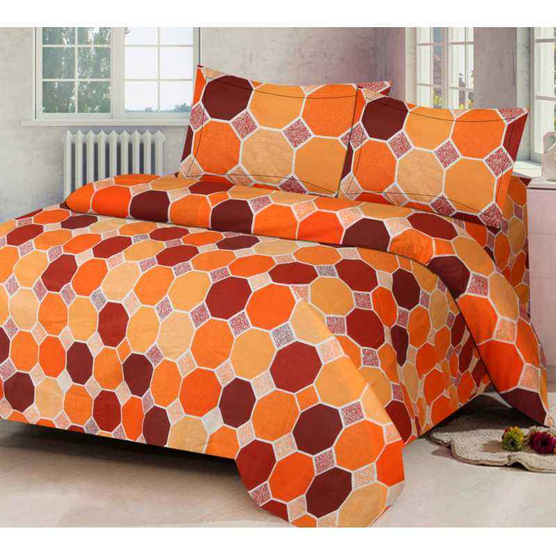 IWS Orange Luxury Cotton Printed Double Bedsheet with 2 Pillow Covers, CB1645