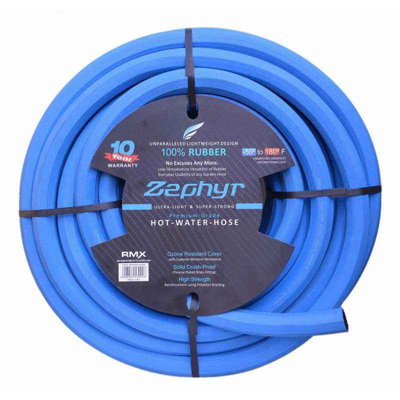 Zephyr 3/4 Inch Ultra Light Flexible Rubber Garden Hose with No Fitting, Length: 100 ft