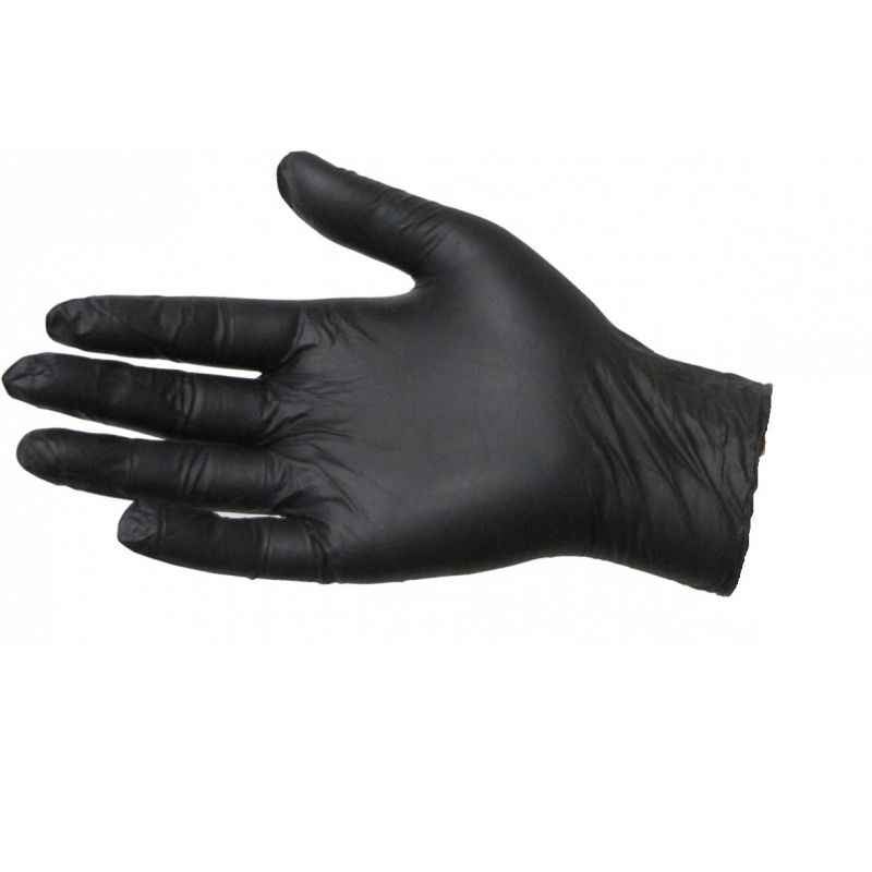 Rensow Black Powder Free Latex Examination Gloves, REN-BLK-02 (Pack of 100)