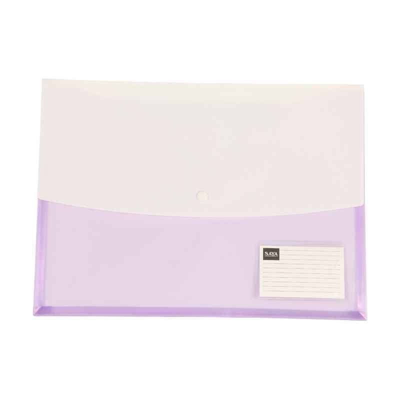 Saya Tr. Purple Double Pocket Clear Bag Expandable, Dimensions: 340 x 15 x 360 mm, Weight: 65 g (Pack of 12)