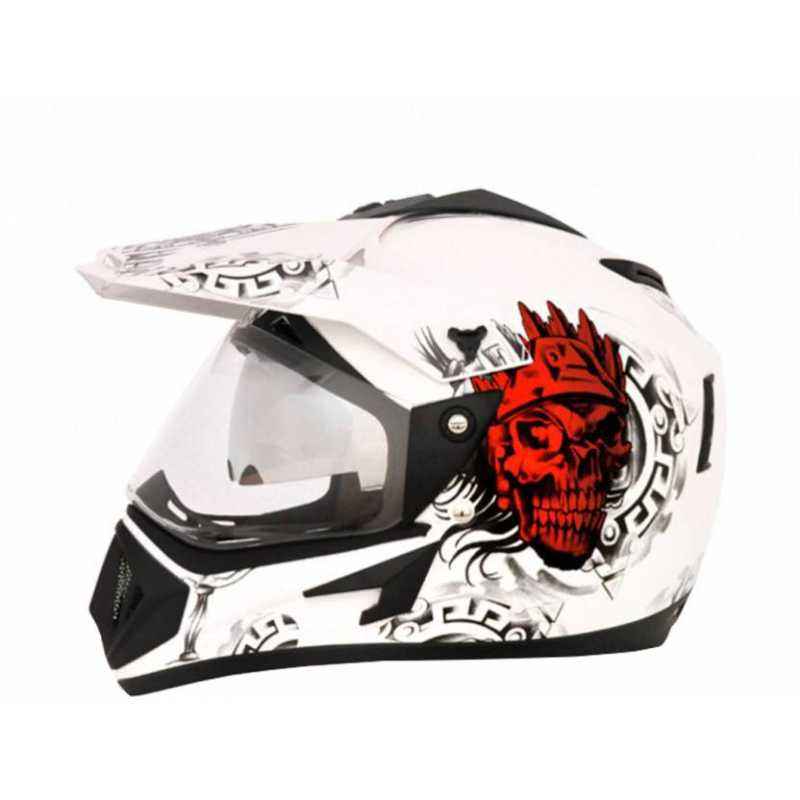Vega Off Road White Red Full Face Helmet, Size (Large, 600 mm)