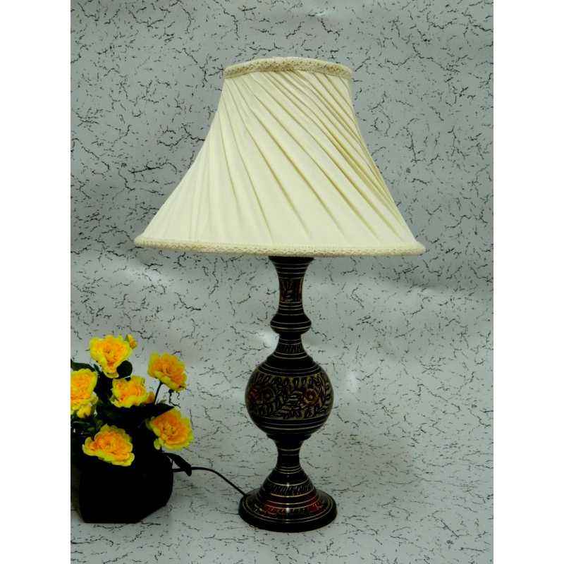 Tucasa Antique Brass Table Lamp with Off White Pleated Shade, LG-851