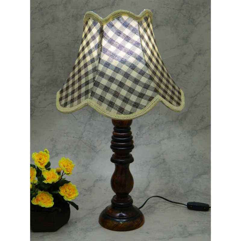 Tucasa Wooden Table Lamp with Check Jute Shade, LG-841