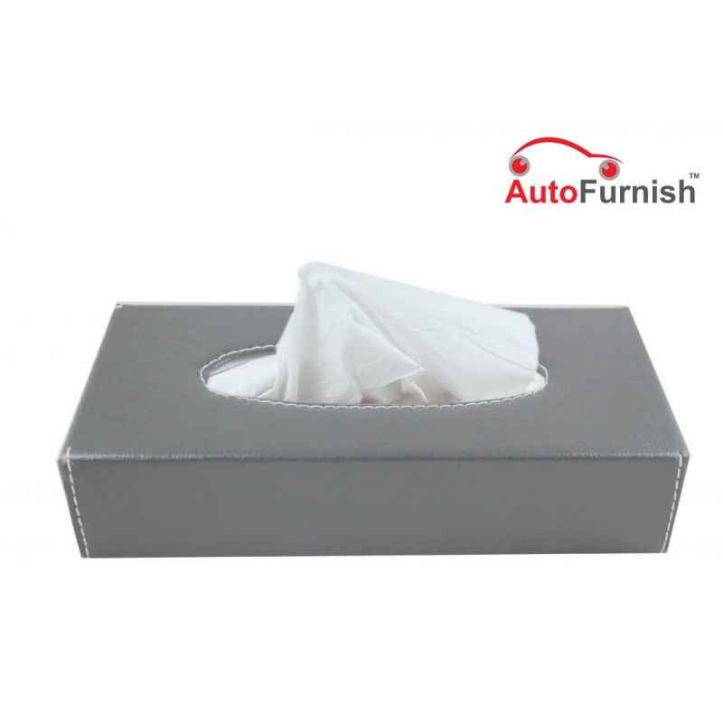 Autofurnish Grey Leather Finish Tissue Holder Box with Free Tissues