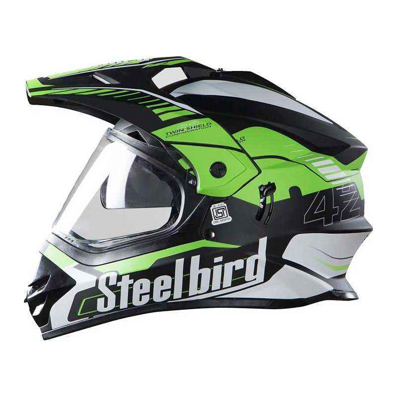 Steelbird SB-42 Motorbike Black Green Helmet, Size (Large, 600 mm)