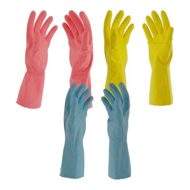 Ave Rubberex Assorted Flocklined Rubber Hand Gloves (Pack of 3)