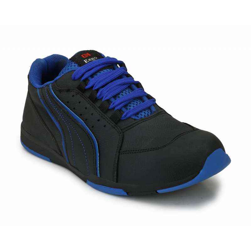 Eego Italy WW-60 Leather Steel Toe Black & Blue Safety Shoes, Size: 7