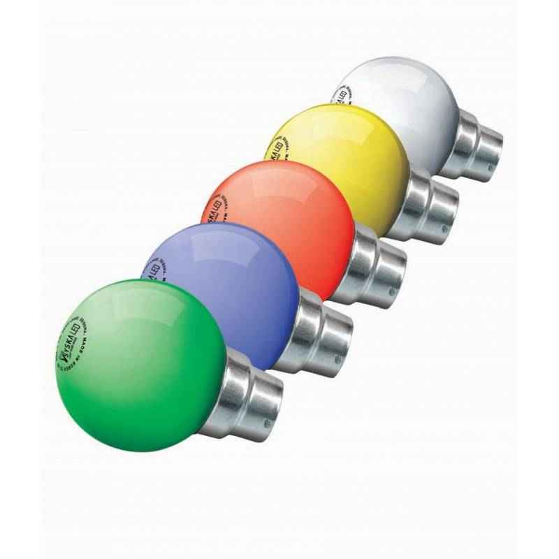 Syska 0.5W B-22 Blue, Yellow, White, Green and Red LED Bulbs (Pack of 5)