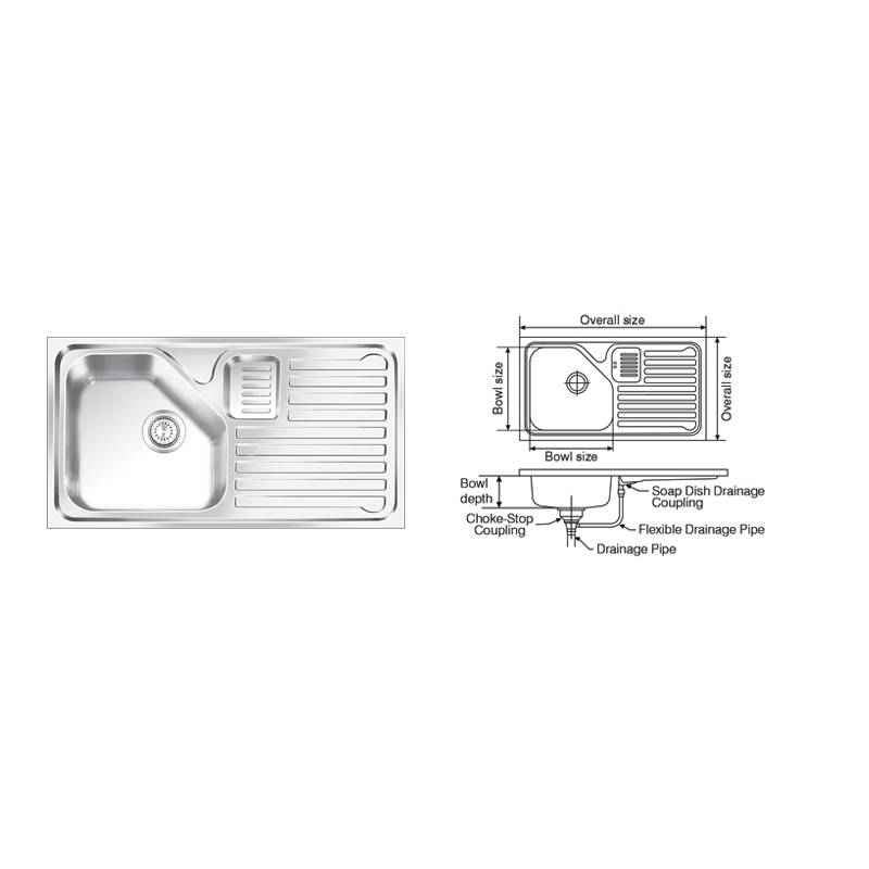 Nirali Trion Elegance Glossy Finish Kitchen Sink, Size: 915x510 mm