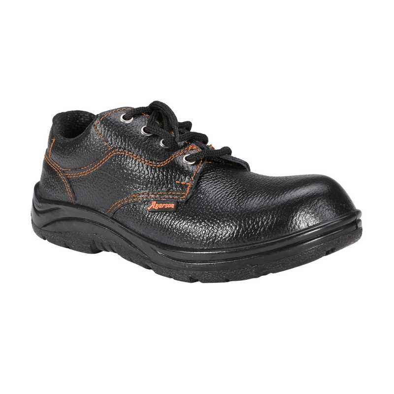 Agarson 9015 Steel Toe Black Work Safety Shoes, Size: 7