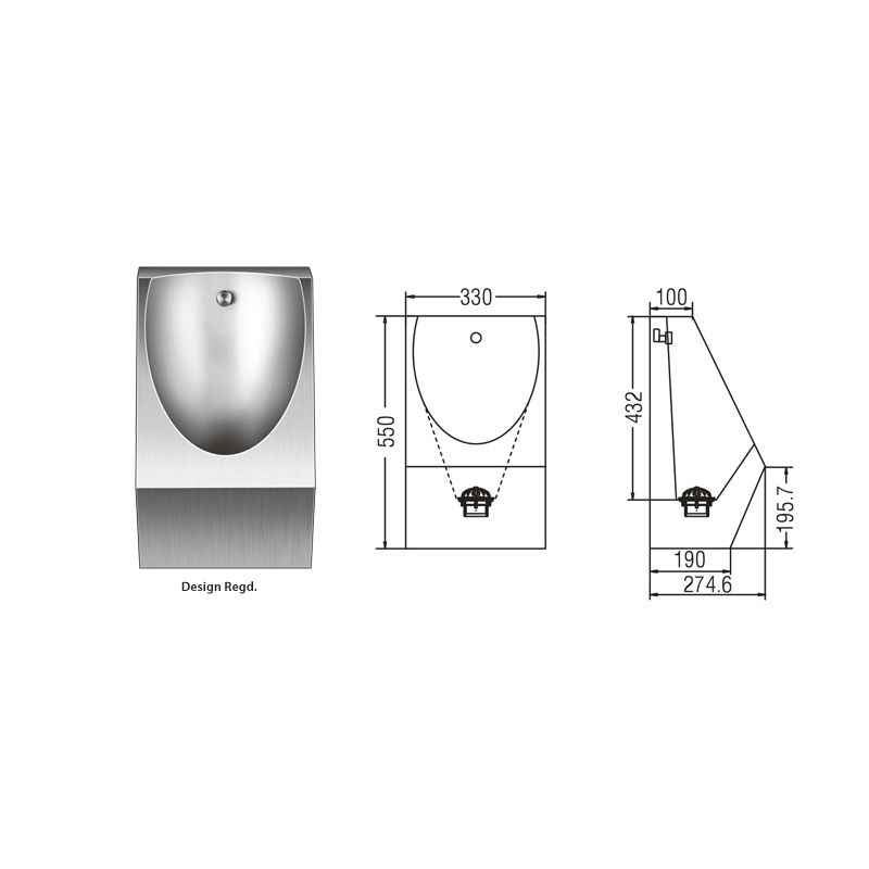 Nirali Clair Satin Finish Urinal, Dimension: 550x330x275 mm
