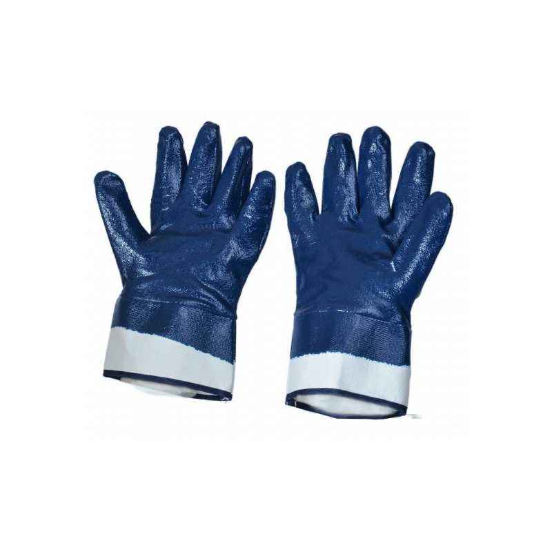 Sunlong Heavy Duty Full Dripped Palm Nitrile Coated Blue Safety Gloves, Size: XL