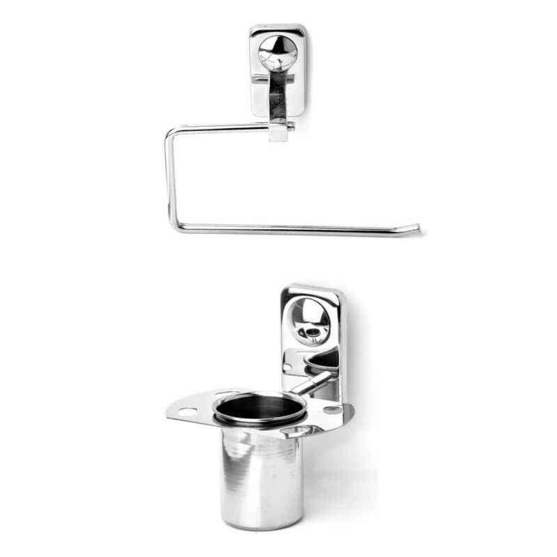 Abyss ABDY-0751 Glossy Finish Stainless Steel Tooth Brush Holder & Towel Ring Combo