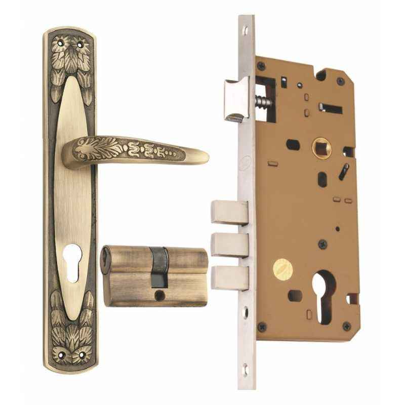 Spider Brass Mortice Cylindrical Lock Set with 3 Computer Keys, WCL3CA+B04JMAB