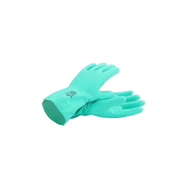 Mallcom 7 Inch Green Flocklined Nitrile Safety Gloves, NF153G (Pack of 12)