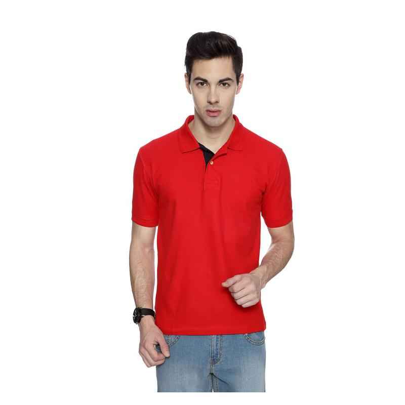 IZOD Red Men's/Women's Collared T-shirt with Navy Blue Placket, Size: L