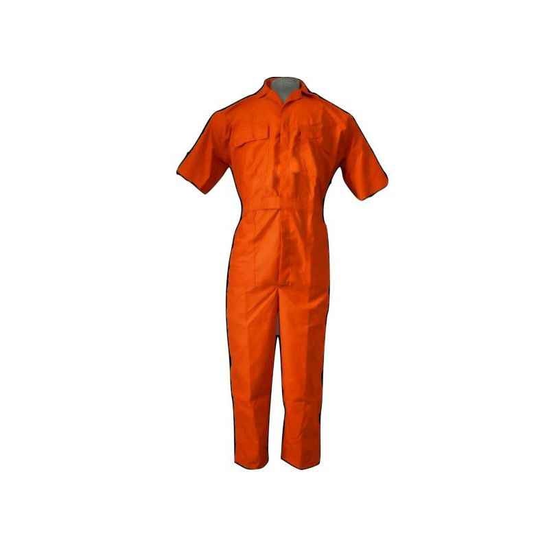 Ishan Orange Cotton Half Sleeve Fabric Boiler Suit, 5404, Size: XXXL