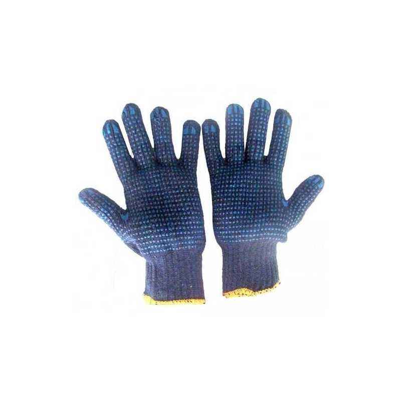 Hansafe Single Side Knitted Cotton Hand Gloves, Blue (Pack of 12)