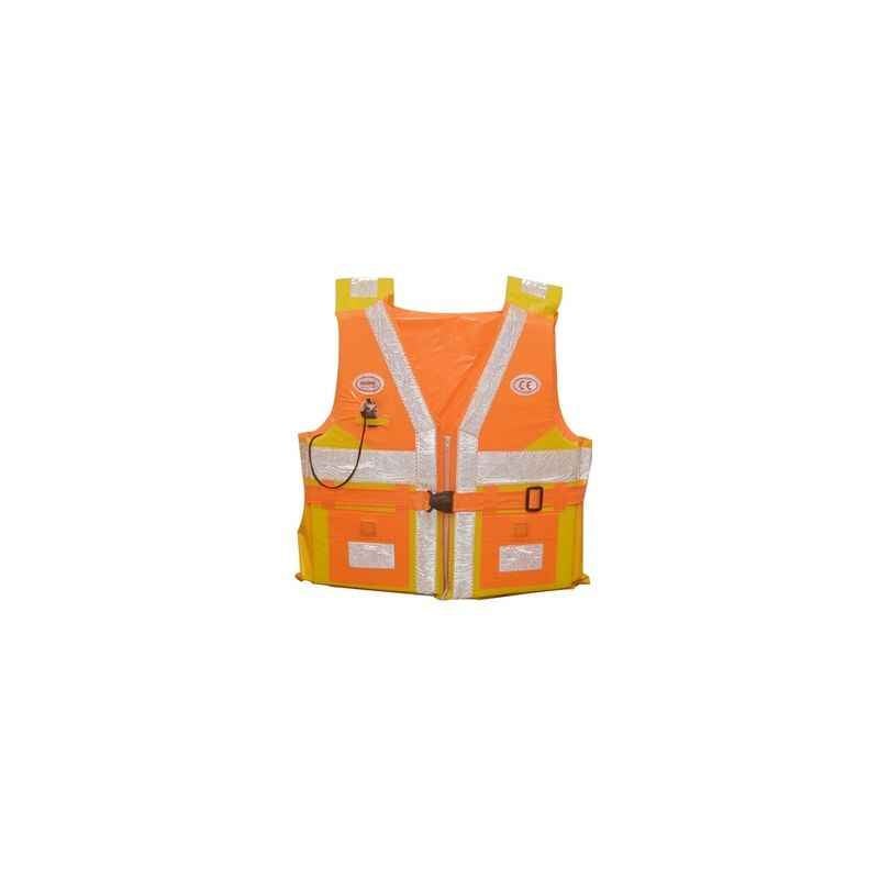 Karma Art KA-108 Big Cargo Life Jacket With Chain & Pocket, Colour: Orange & Yellow