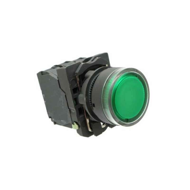 Schneider Electric Illuminated Projecting Integral LED Type Green Push Button With Smooth Lens, XB5AW13B1N