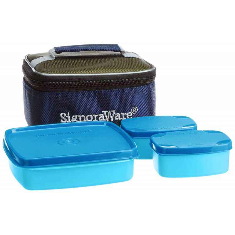 Signoraware T Blue 1130 ml Trio Lunch Box with Bag, 525
