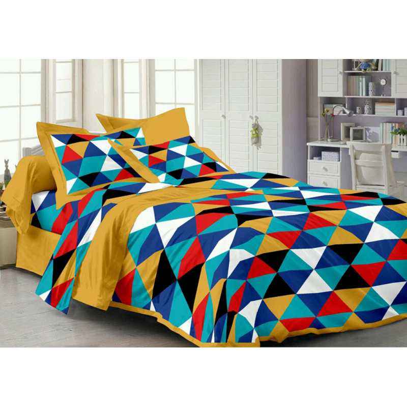IWS Blue Luxury Cotton Printed Double Bedsheet with 2 Pillow Covers, CB1662