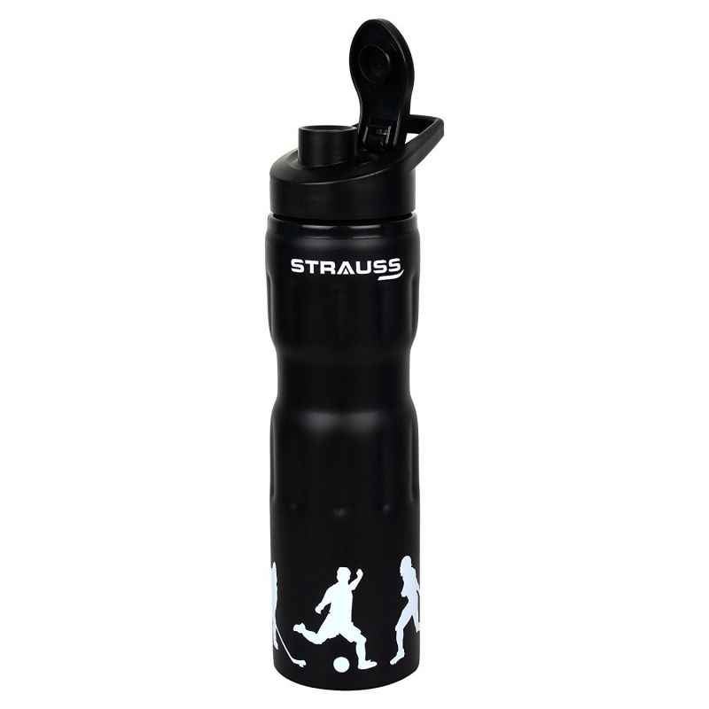 Strauss Stainless Steel Black Water Bottle, Capacity: 750 ml