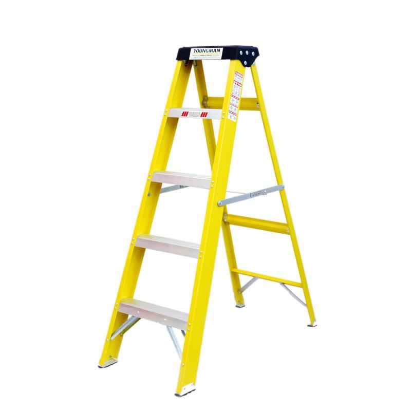 Youngman 5 Step 110kg Capacity Fiberglass Yellow Shockproof Ladder