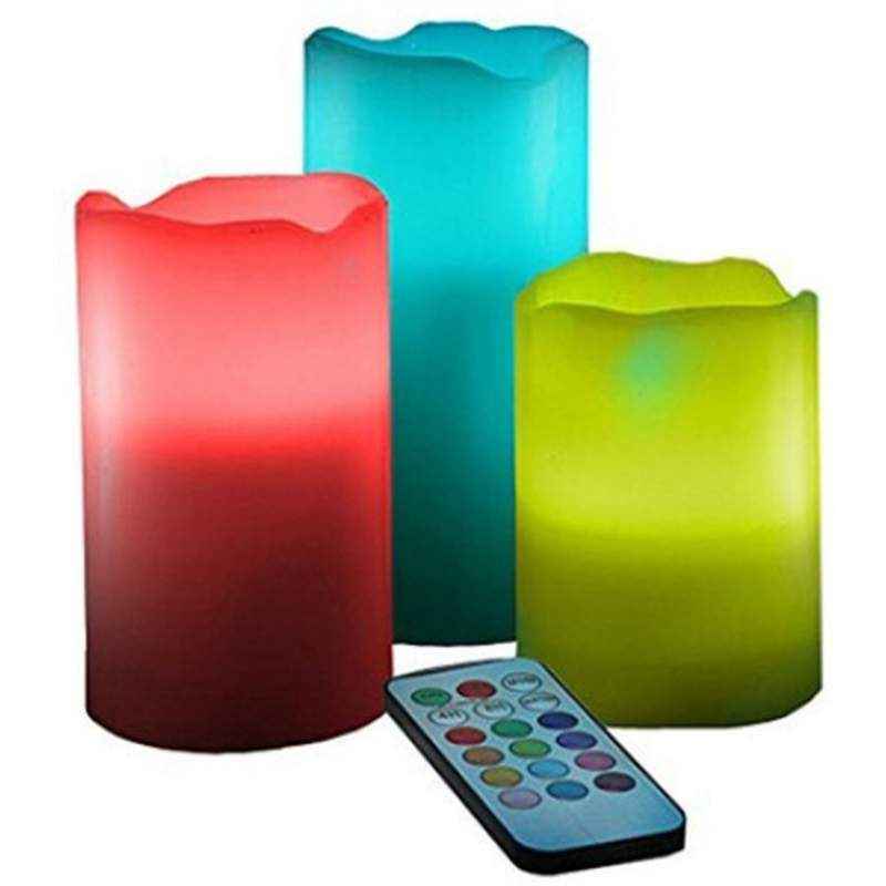Dizionario Remote Color Changing LED Real Fresh Wax Pillar Candle Set with Fragrance Vanilla