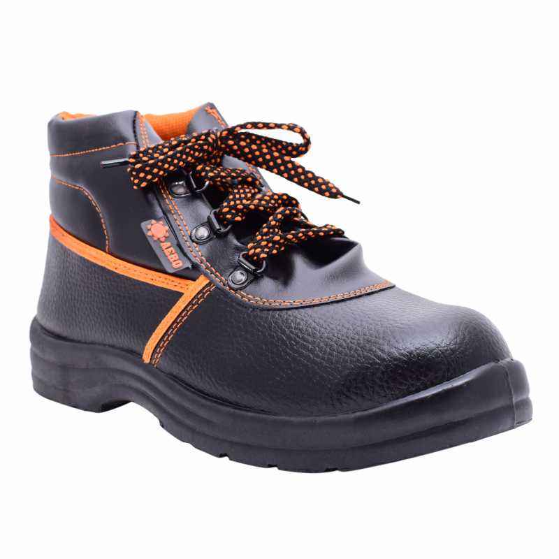 Polo Indcare Aero High Ankle Steel Toe Black & Orange Work Safety Shoes, Size: 8