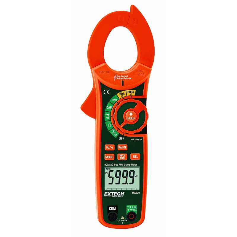 Extech True RMS Current Clamp Meter & In-Built Voltage Detector, MA620