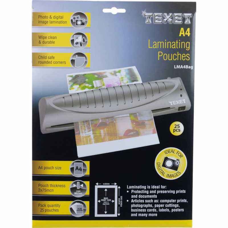Texet A4 Size Laminating Pouches, LMA4BAG-2 (Pack of 50)