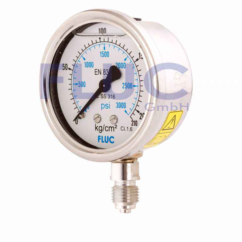 FLUC 0 to 3000 psi Pressure Gauge, F100-GFS-S-L-14-L