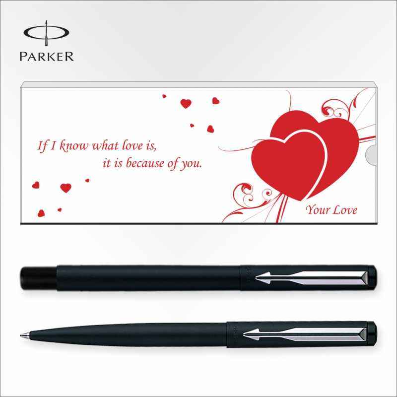 Parker Vector Matte Black Chrome Trim Valentine's-Day Special Roller Ball Pens, 9000018249