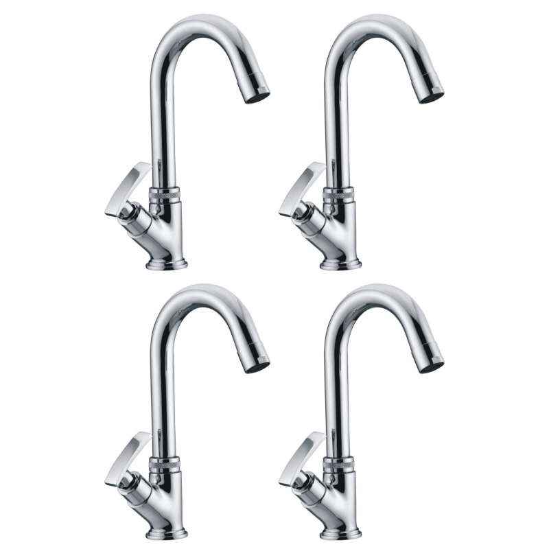 Snowbell  Soft Brass Chrome Plated Swan Neck Pillar Faucets (Pack of 4)