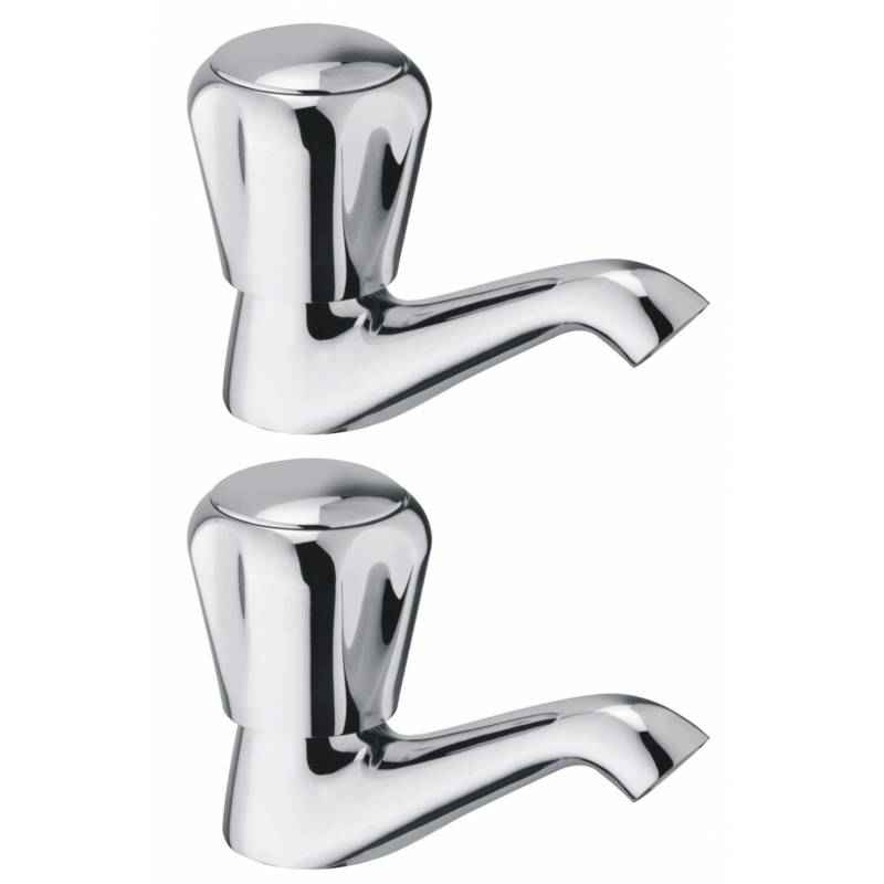 Snowbell Continental Brass Chrome Plated Pillar Faucets (Pack of 2)