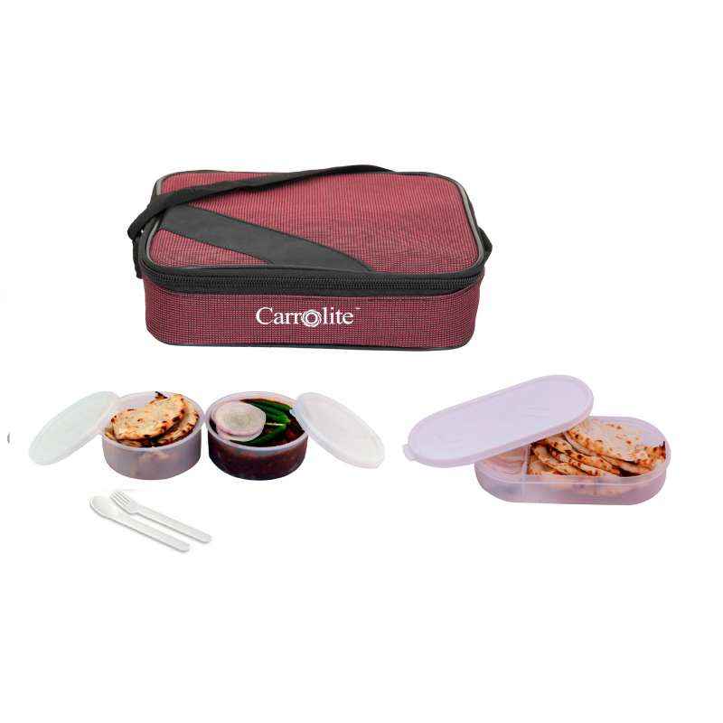 Carrolite 650ml Maroon & White Plastic Lunchbox, White_P-44