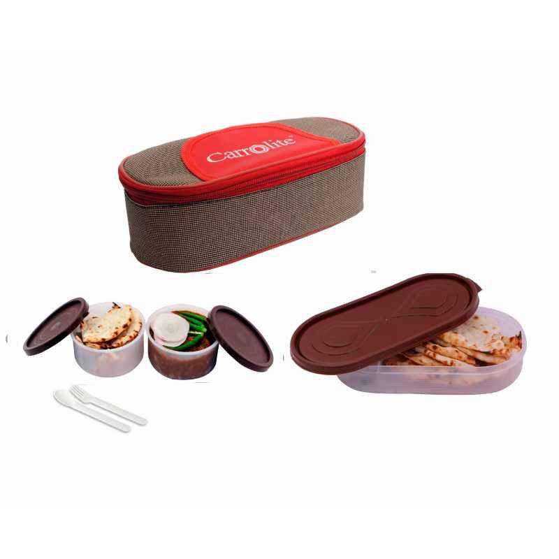 Carrolite 650ml Red & Brown Plastic Lunchbox, Brown_P-34