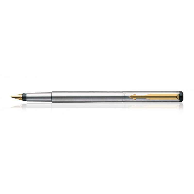 Parker Vector Stainless Steel Gold Nib GT Fountain Pen, 9000014376