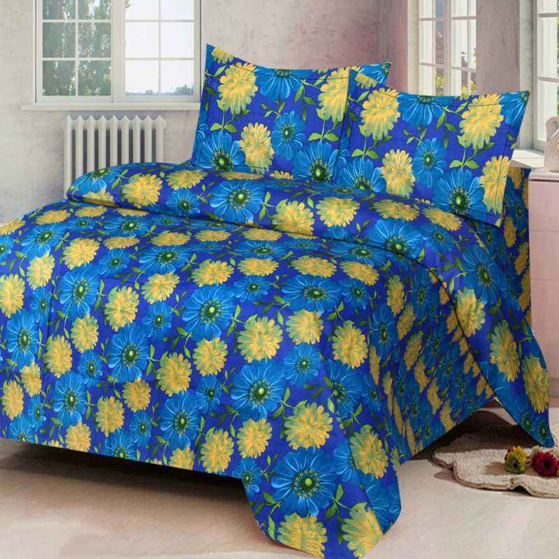 IWS Multicolour Luxury Cotton Printed Double Bedsheet with 2 Pillow Covers, CB1601