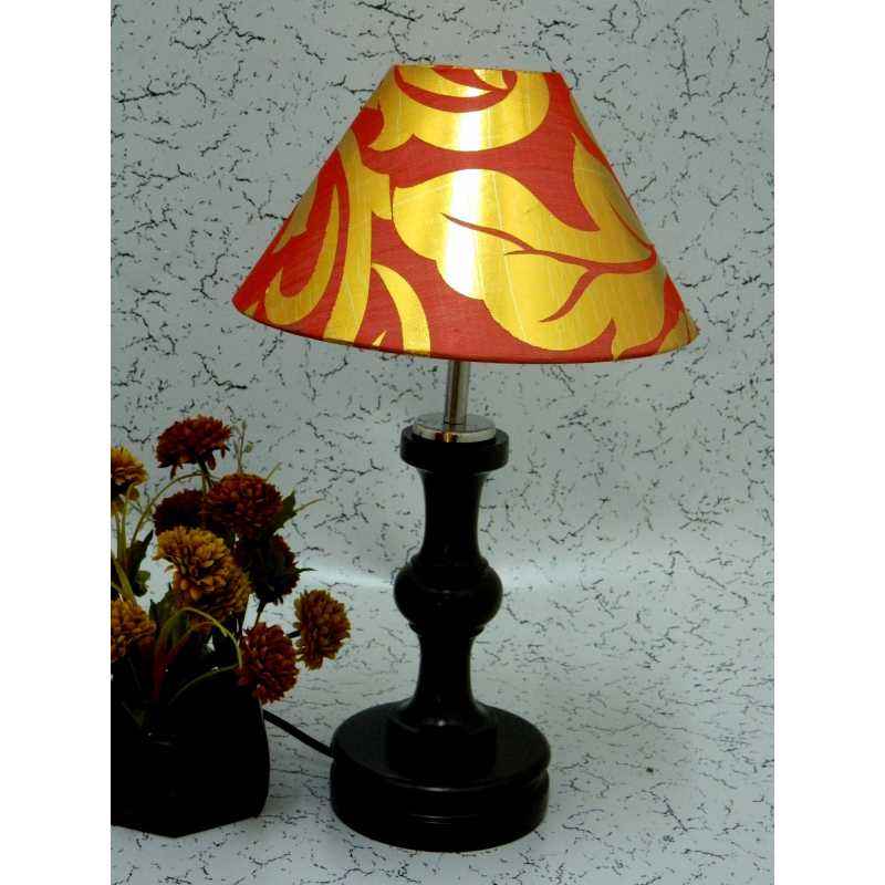 Tucasa Fabulous Wooden Table Lamp with Red & Gold Shade, LG-1061