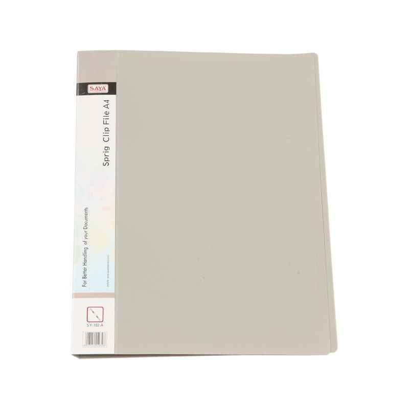Saya Grey Spring Clip File A4, Dimensions: 242 x 20 x 305 mm (Pack of 2)