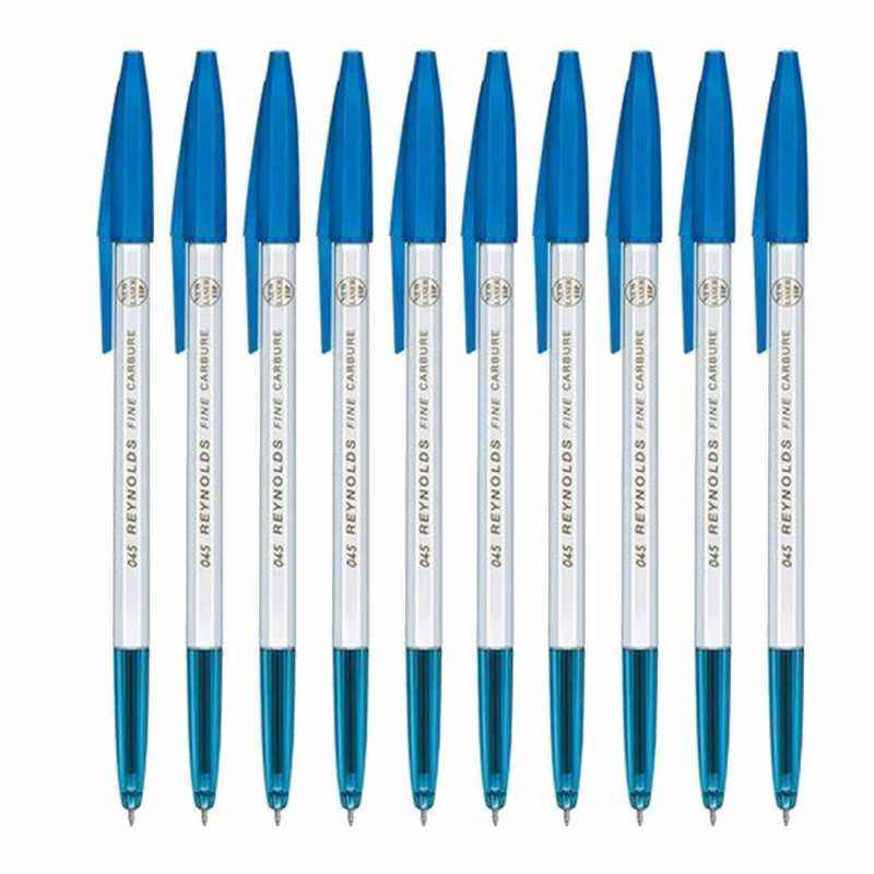 Reynolds Fine Carbure Ball Point Blue Pens, 45 (Pack of 10)