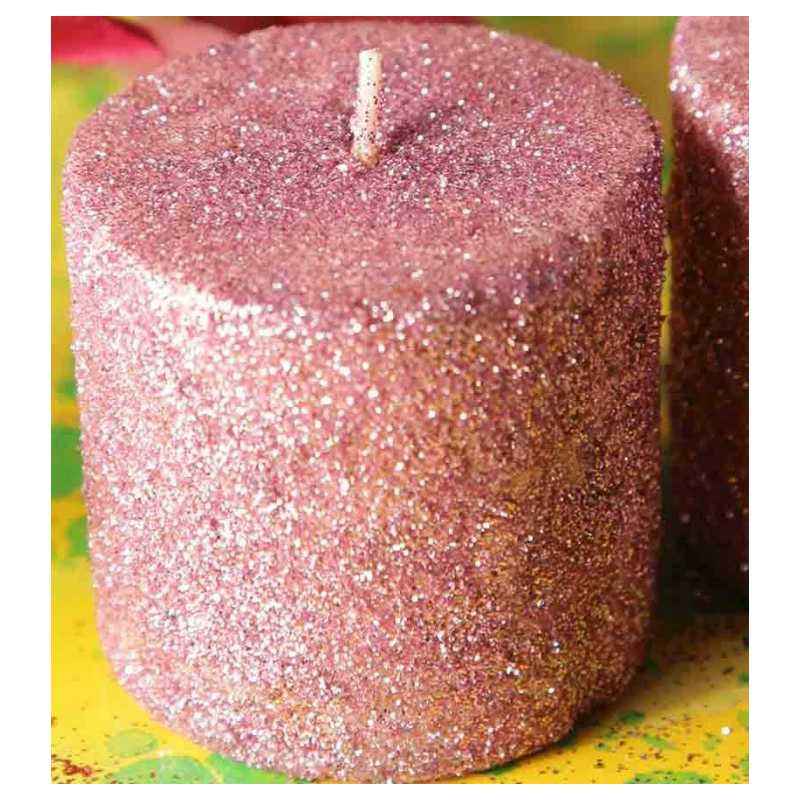 Riflection 2 Inch Pink Decorative Pillar Shaped Sparkle Candle, 1270