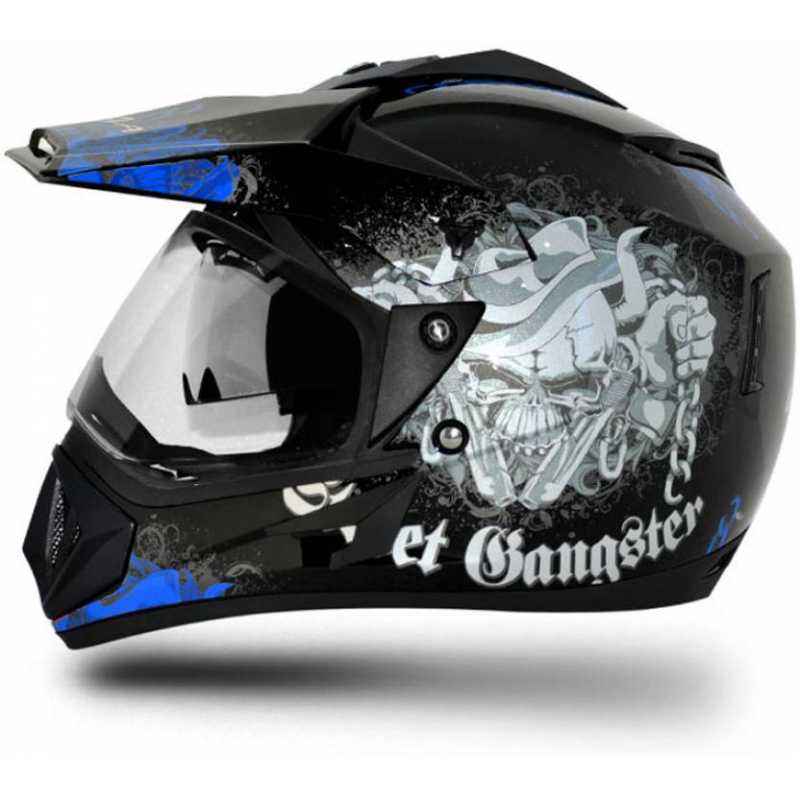 Vega Off Road Gangster Motocross Black Blue Helmet, Size (Medium, 580 mm)