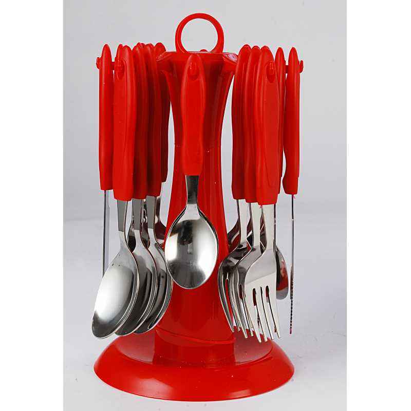 Elegante 24 Pcs Signature Red Stainless Steel & Plastic Cutlery Set, SL-122C